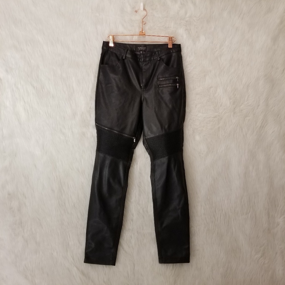 Topshop Vegan Leather Black Leather Motto Pants